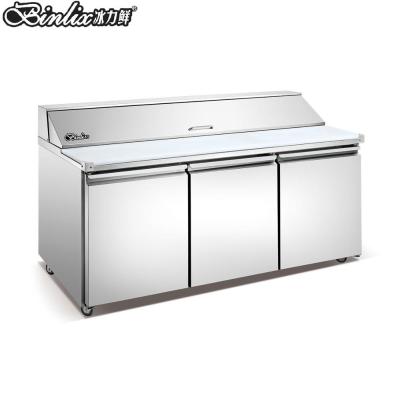 China Single-temperature 3 door salad bar stainless steel refrigerator for sale