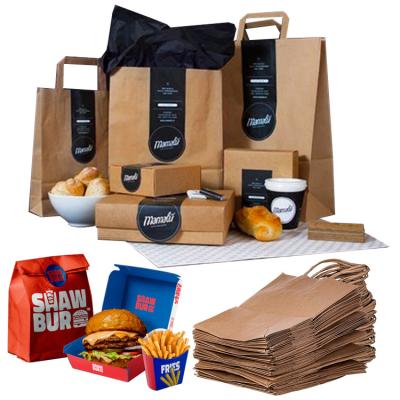 China Custom Print Recyclable Recycled Brown Kraft Paper Food Takeaway To Go Paper Bag Restaurant Take Away Paper Bags With Your Own Logo for sale