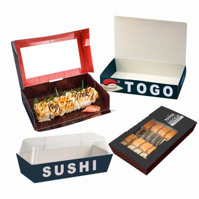 China Togo Bio Delivery Food Containers Bento Lunch Packing Boxes Handmade Eco Friendly Compostable Paper Sushi Tray Takeout Box With Window for sale