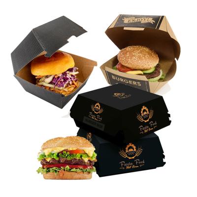 China Recyclable Custom Printed Eco Friendly Compostable Fast Food Packaging Box Disposable Hamburger Wrapping Paper Hamburger Box for sale