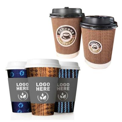 China Customized Print Biodegradable Logo Design Paper Cups Disposable Printed Double Wall Ripple Paper Coffee Cups With Lid for sale