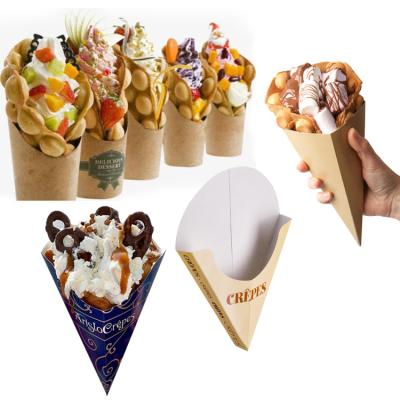 China Recyclable Take Out Fast Food Package Cake Triangle Paper Bubble Egg Waffle Ice Cream Wrapper Pancake Cone Holder Cup for sale