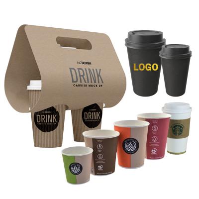 China Biodegradable Custom Printed Eco Friendly Compostable Reusable Take Away Disposable Paper Cup 8oz 12oz 16oz 120ml Double Wall Ripple Coffee Paper Cup for sale