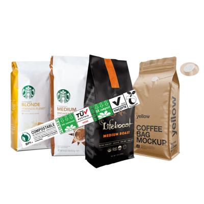 China Custom Printing 250g 340g Arabica Ground Coffee Pouches BIODEGRADABLE Eco Friendly Compostable Java Based Roasted Caffe Beans Packaging for sale