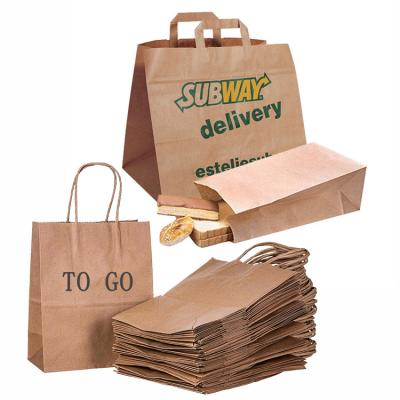 China Handmade Customize Printing Logo Brown To Go Lunch Take Out Large Bottom Wide Bottom Kraft Paper Bag Kraft Paper Bags for sale