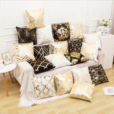 China Hot Sale Geometric Pillow Cover Cushion Cover Gold Print Pillow Case Folded Soft Comfortable Waist Throw Cushion Cover for sale