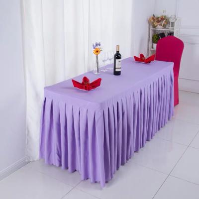 China Banquet Birthday Party Plain Factory Beautiful Skirting Designs Ruffle Base Table To Wedding Conference Table Skirt for sale