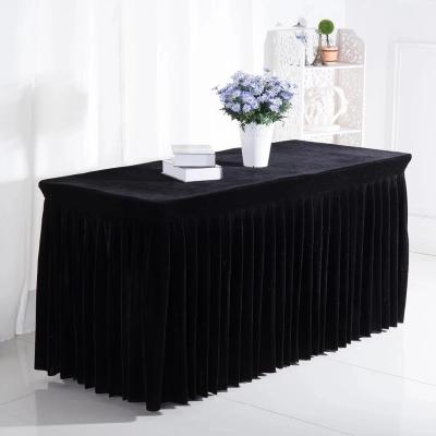 China Simple Wholesale Black Velvet Ruffled Table Ruffled Borders Rectangle Table Different Designs For Wedding for sale