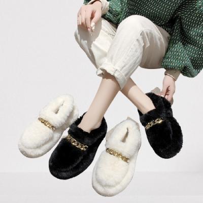 China 2021 Winter New Fluffy Outdoor Wear Cotton Warm Flat Slippers Women's Slippers Cushioning Slippers for sale