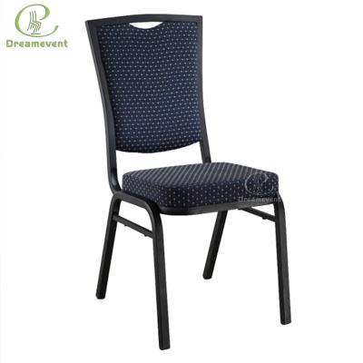 China Economax Customized Modern Commercial Modern Metal Hotel Hall Banquet Black Steel Upholstered Unique Stackable Chairs for sale