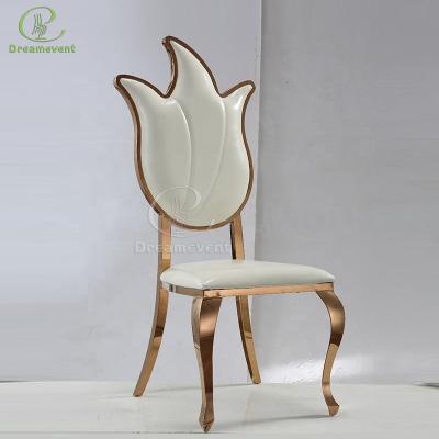 China Removable Cover Charming Comfortable Wedding Leaves Back Of Stainless Steel Banquet Gold Dining Chair for sale