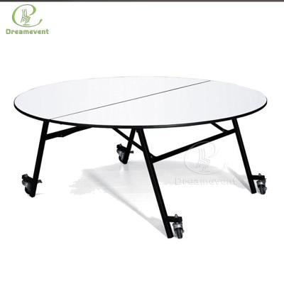 China Guangzhou Wholesale Foldable Fold In Half Round Table Wedding Event Solid Wood Folding Restaurant Banquet Movable for sale