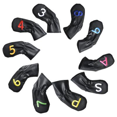 China 10Pcs/Set Golf Club PU Head Cover Stretch Cuff Golf Iron Head Cover Black/White/Green High Quality Leather Waterproof Durable for sale