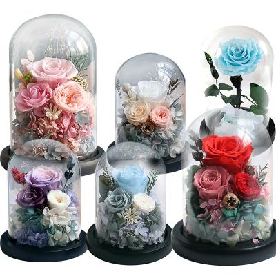 China PreservedFreshFlower Factory Customized Mothers Day Valentines Day Preserved Roses In Glass Dome Gifts Wedding Decoration Eternal Flower for sale