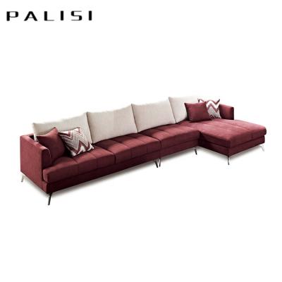 China Modern Modular Sofa Set Cheap Price Fabric Flexible Color Sofa Recliner Couches Sectional L Shape Apartment Furniture Wine Red for sale