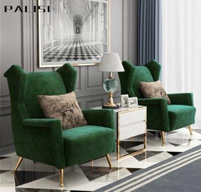 China Luxury Modern Green/Blue Single Seat Sofa Elegant Armrest Chair Velvet Elegant Design Living Room Fashion for sale