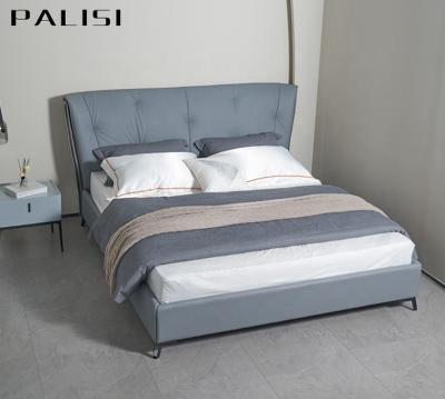 China Modern Single Italian Real Cow Leather Bed Simple Design Grain Leather Top Bed Set Modern Customize PU Bed Furniture Set for sale