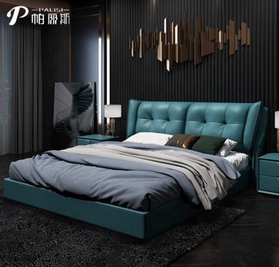 China Modern design & Real King Bed Italy Pure Leather Queen Size Bed Upholstered High Quality Modern Furniture Gray Leather Soft Bed Set For Home for sale