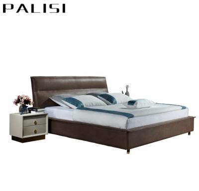 China Modern design & Brown high quality modern fabric enclosed bed factory direct sale customize double bed italy cushion headboard bed home furniture for sale