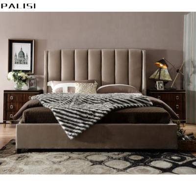 China American Style High Headboard Vintage Bed Set Furniture Bedroom Velvet Soft Bed Modern King Size Hotel Double Bed for sale