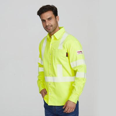 China Xinke NFPA 2112 Fire Resistant Protective Standard High Visibility FR Button Shirts Workwear for sale