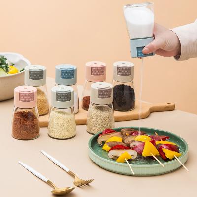 China Viable creative glass seasoning bottle press type kitchen quantitative spice jar for home for sale