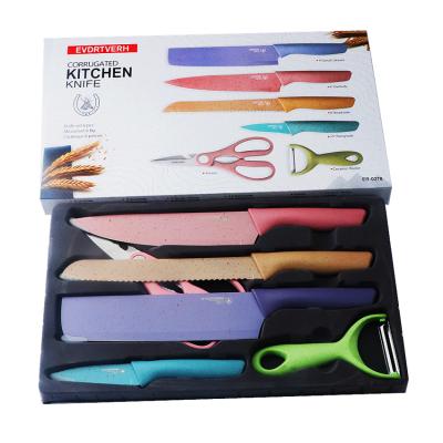 China Macaron Wheat Straw Kitchen Knife Set For Kitchen Sustainable High Quality Cutting Board Set With Gift Set for sale