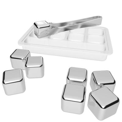 China Stainless Steel 2/4/6/8/12 Pcs Per Reusable Stainless Steel 2.6cm Square Ice Cube Set Bar Accessories Whiskey Stone With PVC Box for sale