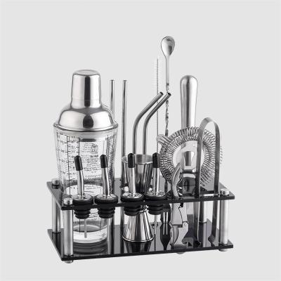 China Mixer Shaker With Acrylic Stand Stainless Steel Shaker Set Bartender Shakers Cocktail Shaker Set High Quality Boston Cocktail Kit for sale