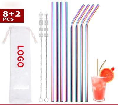 China Amazon Food Grade 304 Stainless Steel Straw Set Home Bar Metal Straw With Viable Reusable Drinking Dust Bag for sale