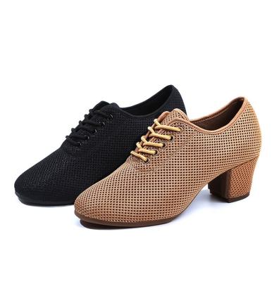 China Ballroom Shoes Breathable Mesh Rubber Single Heel Female Ballroom Dance Shoes Latin Dance Shoes for sale