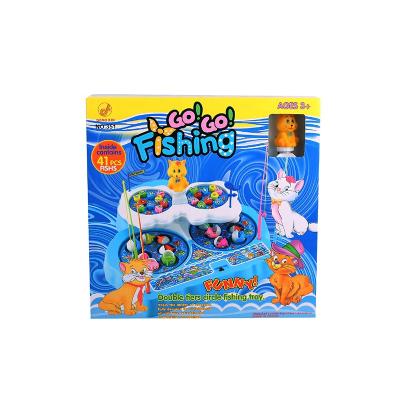 China Battery Operated Go Fishing Toys With Music 41 PCS Fishs Rotating Double Rows To Go Fishing Indoor Game For Kids With Plastic Little Cat for sale