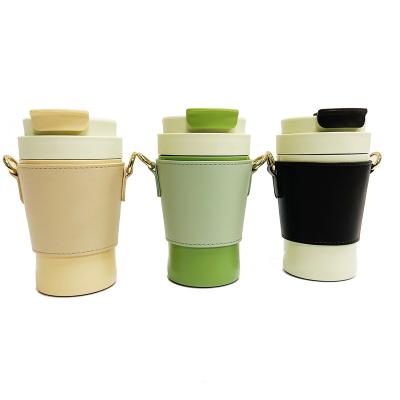 China Unique Printing Reusable Colorful Design Travel Coffee Mug Reusable Leather Sleeve For Stand for sale