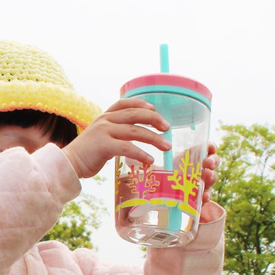 China 2021 Hot Selling Custom Kids Coffee Liquid Water Bottle 400ml Reusable Drinking Plastic Water Cup Bottle With Straw for sale