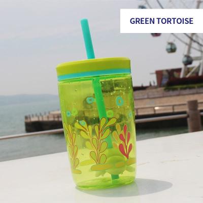 China Promotional Wholesale New Design Kids Food Grade Reusable Straw Insulated Double Wall Cup Glitter Plastic Cup With Straw for sale