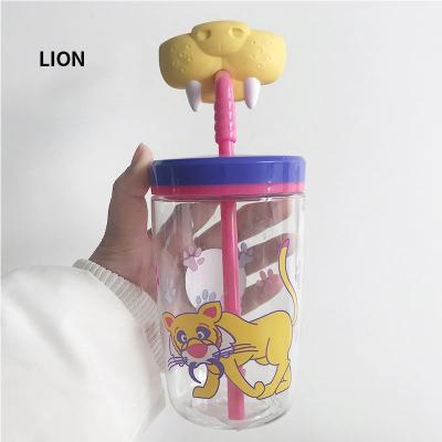 China Market Viable Wholesale 10oz Mini Double Wall Drinking Creative Cup Reusable Custom Plastic Cup With Straw for sale