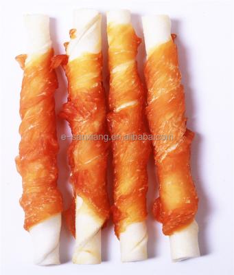 China Viable Bleached White Rawhide Sticks With Chicken Edible Dog Dental Chews Dog Food for sale