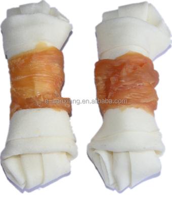 China Viable Knot Bone Casing Chicken Meat Edible Rawhide Dog Chewing Treats Pet Snacks for sale