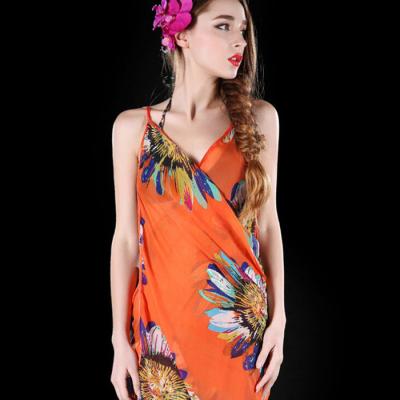 China Anti-wrinkle Women's Summer Dress Bohemian Backless Long Floral Print Multifunctional Beach Dress for sale