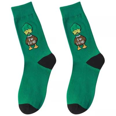 China New Cartoon Antibacterial Duck Cotton Green Letter V Brand Designer Unisex Sports Socks for sale