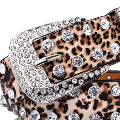 China And American contact customer service rhinestone inlaid leopard belt soft female punk European wind lady belt for sale