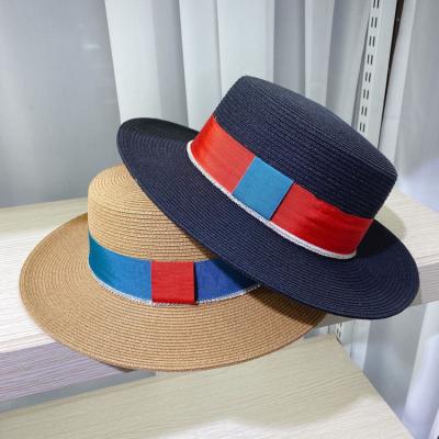 China Korean color flat surface sliver summer design small image fashion brim sunshade beach straw hat for sale