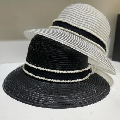 China Character European and American luxury fashion hat basin mesh cc brand wave brim sunshade simple straw hat for sale