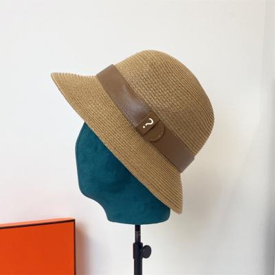 China European and American character high-end fashion adjustable straw hat belt letter H embroidery new female sun hat for sale