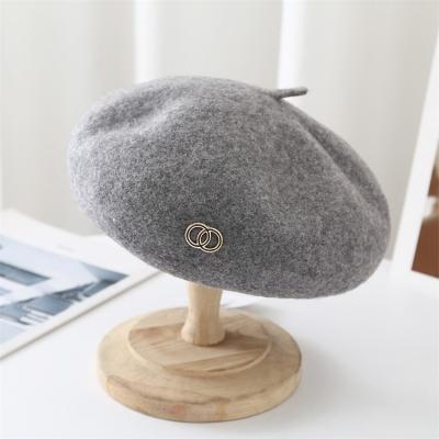 China European and American brand beret woolen women's autumn and winter COMMON double ring LOGO beret hat for sale