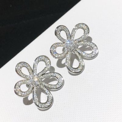 China High End Luxury Brand Customized Letter 925 Sterling Silver Needle Inlaid Full Diamond Flower Shaped Women's Eardrops for sale