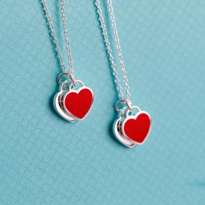 China FASHIONABLE Silver T Family Enamel S925 Sterling Heart Necklace Heart Pendant Necklace For Women for sale