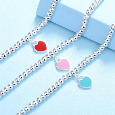 China FASHIONABLE T Home S925 Sterling Silver Enamel Heart Shape Pendant Bracelet Europe and America Buddhist Bead Bracelet Wholesale for sale