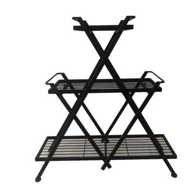 China Outdoor/Indoor Folding Organizer Stocked Rack Metal Storage Shelf 3 Tiers Triple For Garden Living Room Kitchen for sale