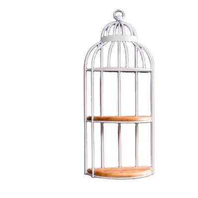 China Traditional creative multi-layer solid wood and iron shelf metal basket rack living room floor type birdcage bookcase bookcase for sale